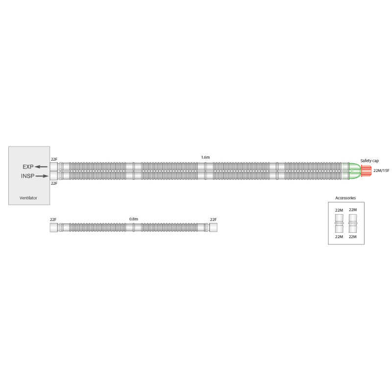 Circuito per ventilazione in anestesia Flextube 1,6mt - Conf. 20 Pezzi