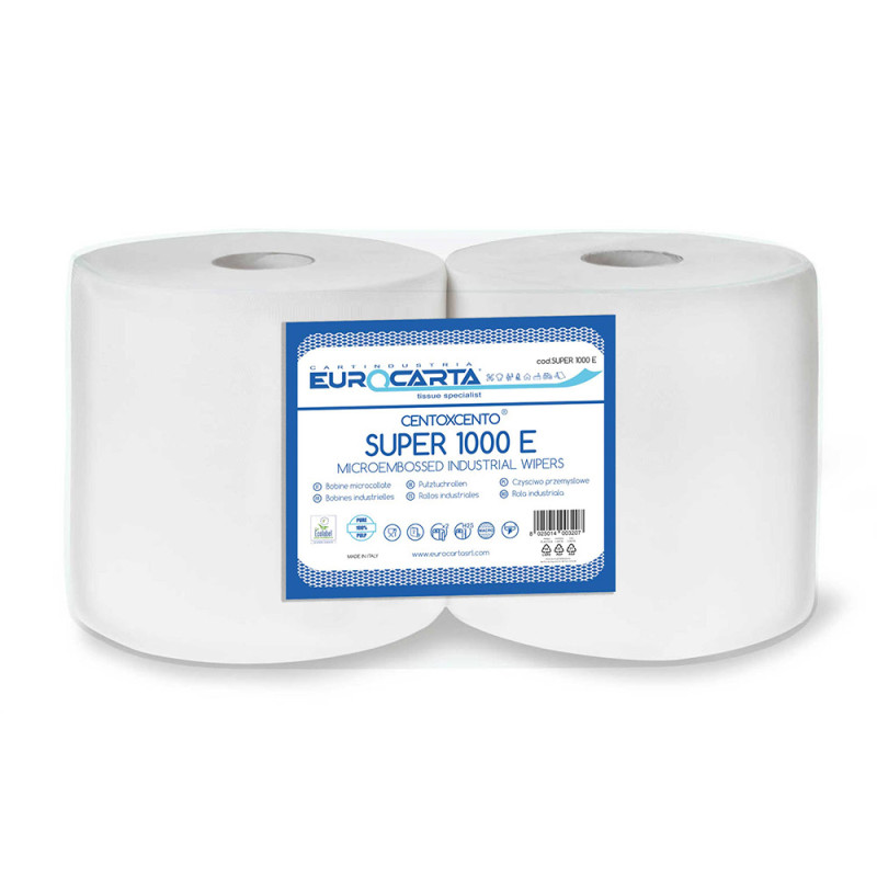 Bobina Di Carta 2 Veli 500 Strappi H 25 Cm Pura Ovatta Di Cellulosa - Conf. 2 Pz